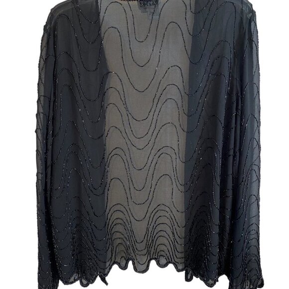 Vintage JMC New  York Black Hand Beaded Sheer Jacket Ladies M - Picture 2 of 12